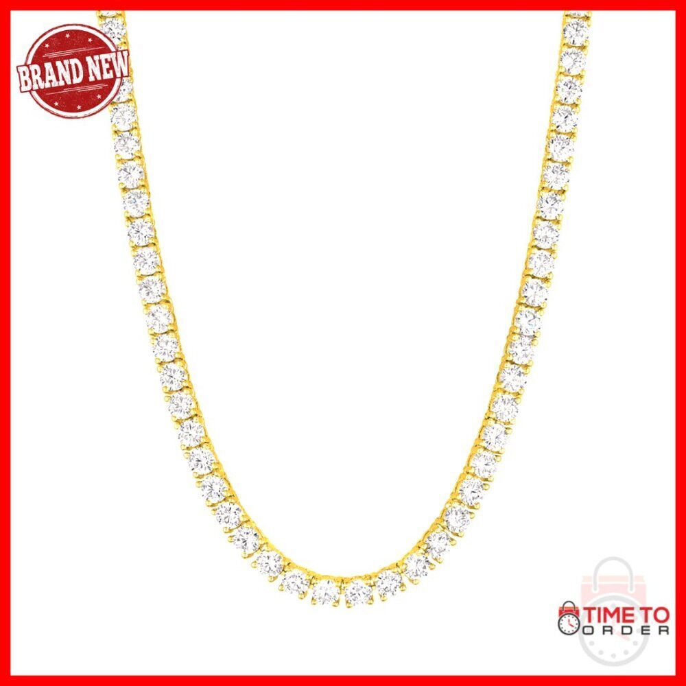 14K Gold Plated Tennis Necklace 3mm CZ Adjustable 15-18 Inch Chain